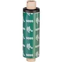 Zebra 5095 High Performance Resin thermal ribbon, black, 74 m, with branded green wrapping and cardboard core.