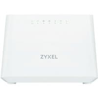 White Zyxel DX3301-T0 wireless router, dual-band, Gigabit Ethernet, sleek design with LED indicators on top.