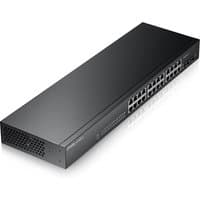 Black Zyxel GS-1900-24 v2 Managed L2 Gigabit Ethernet switch with 24 ports and sleek 1U rack-mount design.
