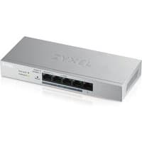 Grey Zyxel GS1200-5HP v2 Managed Gigabit Ethernet switch with five ports and PoE capability, sleek rectangular design.