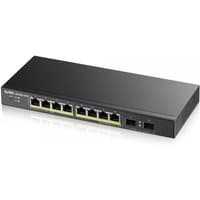 Black Zyxel GS1900-8HP v3 PoE Managed L2 Gigabit Ethernet switch with 8 ports and sleek rectangular design.