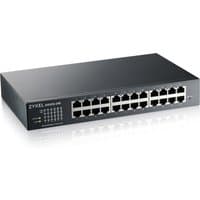 Black Zyxel GS1915-24E 24-port managed L2 Gigabit Ethernet switch with LED indicators, compact 1U design.
