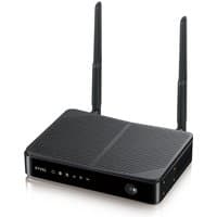 Black Zyxel LTE3301-PLUS wireless router with dual antennas, Gigabit Ethernet ports, and dual-band 2.4/5 GHz support.