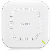 White Zyxel NWA50AX PRO wireless access point with rounded edges and green LED indicator.