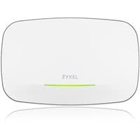 White Zyxel wireless access point with rounded edges and green LED indicator.