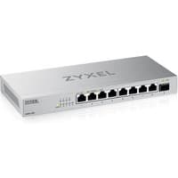 Silver Zyxel XMG-108 2.5G Ethernet switch with eight ports and LED indicators on the front panel.