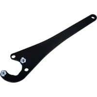 Black adjustable grinder pin spanner with two silver pins and a long handle, designed for tool adjustments.