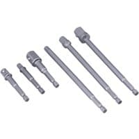 Bluespot Tools socket adaptor set with six silver adaptors in varying lengths and hexagonal ends.