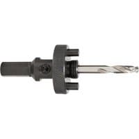 Bosch hexagon socket adapter with black textured grip and silver drill bit for 32-210mm hole saws.