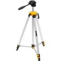 Silver and yellow DeWalt tripod with adjustable legs and a black mounting head, extends from 0.75m to 1.84m.