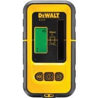 Dewalt DE0892GXJ green beam laser detector, yellow and black with digital display and control buttons.