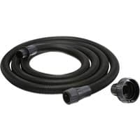 Black Dewalt 4m anti-static dust extractor hose with ribbed surface and secure connectors on both ends.