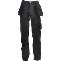 Black Dewalt holster trousers with multiple pockets and reinforced knees, size 30W 29L.
