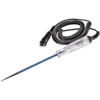 Draper 1181-B DC Automotive Circuit Tester, clear handle, pointed metal probe, coiled black cable, 6-24V range.