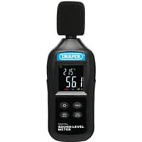 Black Draper handheld digital sound level meter with LCD screen and control buttons.