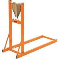 Orange Draper AGP101 log stand with metal teeth and rectangular base, supports up to 150kg logs.