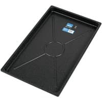 Black rectangular Draper DT795 drip tray with textured surface and 17L capacity, featuring embossed logo and markings.