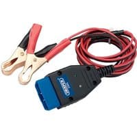 Draper Eobd Memory Saver with red and black cables, blue connector, and red-tipped clamps.