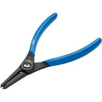 Blue-handled Draper Expert 180mm straight tip external circlip pliers with black metal jaws.