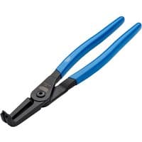 Black Draper Expert internal circlip pliers with blue rubber grips and 90° angled tips, 305mm length.