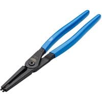 Black Draper Expert 320mm straight tip internal circlip pliers with blue rubber grips.