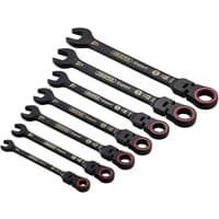 Black Draper Expert 7-piece spanner set with flexible heads and HI-TORQ® design, featuring metric sizes and red accents.
