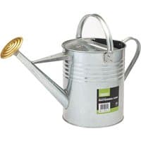 Galvanised Draper watering can with long spout, brass rose, and top handle for easy pouring.