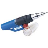 Blue Draper GT8 gas/butane soldering iron with silver tip and black grip, includes a transparent cap.