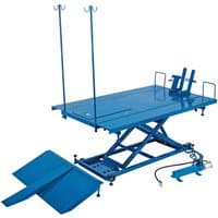 Blue Draper MCL4 lift with pneumatic/hydraulic system, flat platform, and ramp for machinery up to 680kg.