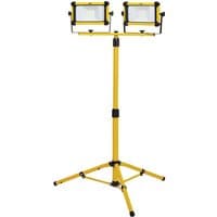 Yellow Draper tripod site light with dual 30W SMD LED panels, adjustable height, and sturdy tripod base.