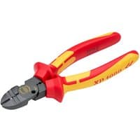 Red and yellow Draper XP1000 VDE 160mm 4-in-1 combination cutter with insulated handles and sharp cutting edges.