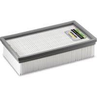 Rectangular Kärcher vacuum filter with gray frame and pleated white cellulose fibers.