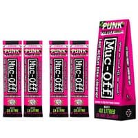Muc-Off Punk Powder Bike Cleaner, 4-pack, pink sachets with bold black text, eco-friendly packaging, 4 liters total.