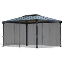 Black gazebo netting for Martinique 4300, featuring durable mesh panels and zippered closures on a metal frame.