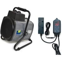 Black and gray portable fan greenhouse heater with digital thermostat and control panel, by Palram Canopia.