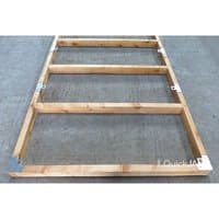 Wooden QuickJACK Adjustable Shed Base System with metal brackets for hard surfaces, rectangular frame structure.