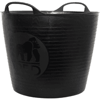 Black Red Gorilla recycled tub, 26-liter capacity, with two sturdy handles and ribbed texture, featuring gorilla logo.