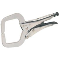 Silver Sealey locking C-clamp with 165mm length, adjustable 0-45mm capacity, and ergonomic grip handle.