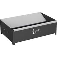 Black Sealey cigarette floor ashtray with slanted lid and smoking symbol on the front.