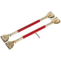 Sealey DR66 door restraining bars, pack of 2, red and gold with adjustable ends and mounting plates.