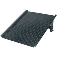Black Sealey adjustable height ramp with diamond plate surface and side rails for barrel bunds and kerbs.