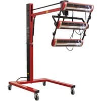 Red Sealey infrared panel dryer with three adjustable short wave lamps on a wheeled stand.