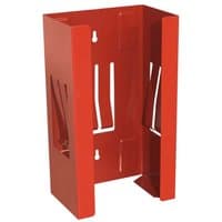 Red Sealey magnetic glove dispenser with open-top design and wall-mount slots, featuring sturdy metal construction.