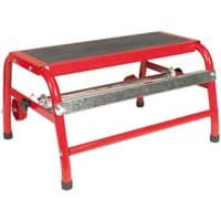 Red Sealey MK64 masking paper dispenser with 450mm step-up, black non-slip surface, and metal roller bar.