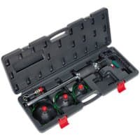 Black Sealey RE101 air suction dent puller in a red-latched case with multiple suction cups and a long handle.