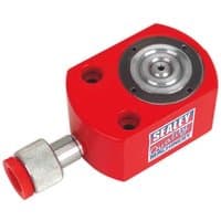 Red Sealey 10 Tonne Push Ram with silver hydraulic connector and Sealey logo on the side.