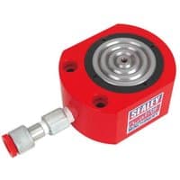 Red Sealey 30 Tonne Push Ram with circular metal top, hydraulic connector, and Sealey logo on the side.