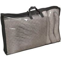Clear Sealey SCK50 50L Spill Control Kit with gray absorbent pads and socks in a black-handled transparent case.