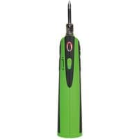 Green and black Sealey rechargeable soldering iron with a pointed tip and a central power button.