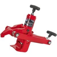 Red Sealey TC966 hydraulic bead breaker with dual handles and sturdy metal frame.